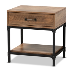 Baxton Studio Norwood Modern Industrial Walnut Brown Finished Wood and Black Metal 1-Drawer End Table